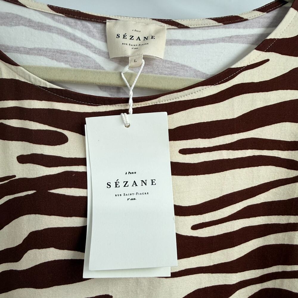 NWT Sezane Sabrina Mini Dress Womens L Brown Cream Zebra Print Tie Waist Stretch - Picture 7 of 10